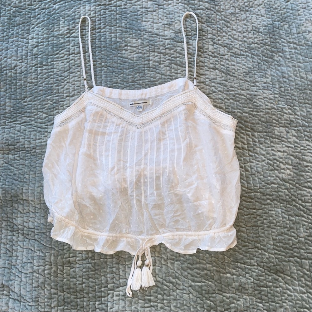 American eagle white crop top with tie waist detail size XL